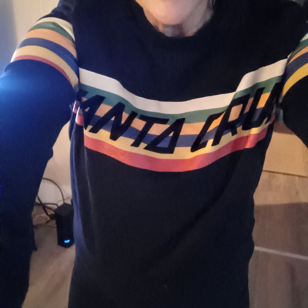 Santa Cruz Skateboards Women's Black Crewneck sweatshirt with Multicolor Stripes - Picture 5 of 5